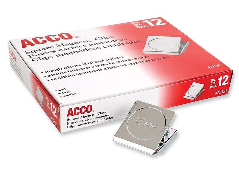 ACCO Magnetic Clips, 0.88" Jaw Capacity, Silver, 12/Pack (72131)