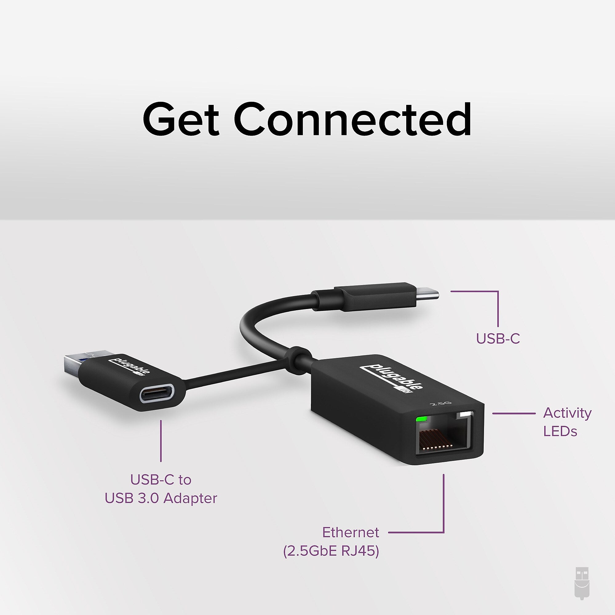 Plugable 2.5G USB C and USB to Ethernet Adapter, 2-in-1 Adapter