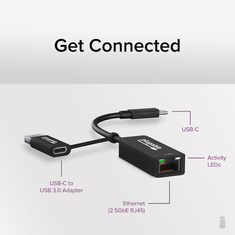 Plugable 2.5G USB C and USB to Ethernet Adapter, 2-in-1 Adapter