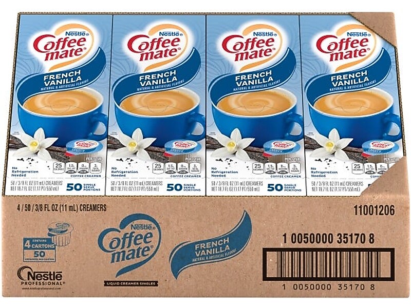 Coffee mate French Vanilla Lactose Free Liquid Creamer, 0.38 fl. oz., 50/Dispenser, 4 Dispensers/Carton (NES35170)