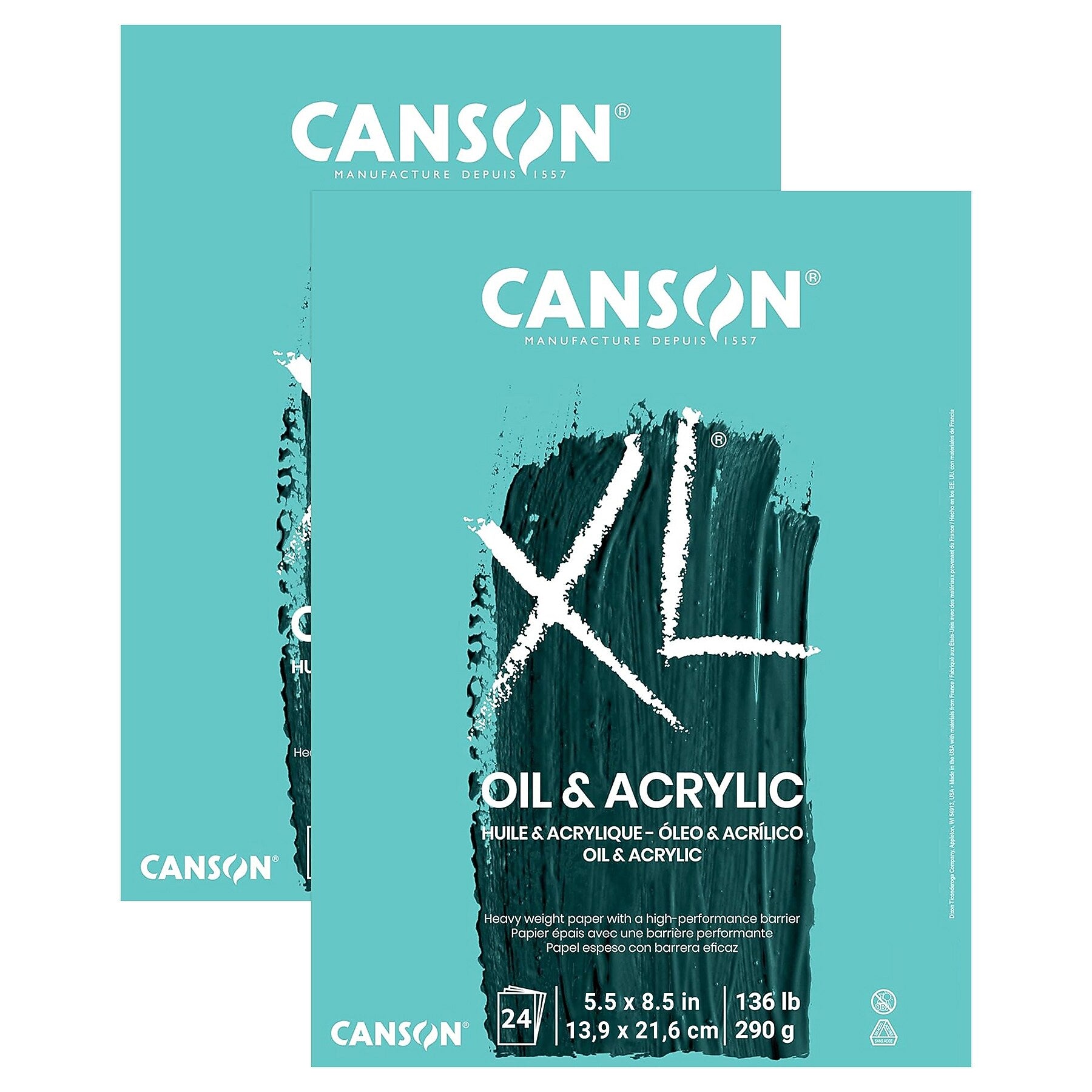Canson XL Series 5.5" x 8.5" Oil & Acrylic Pad, 24 Sheets/Pad, 2 Pads/Bundle (MCXC400026821-2)