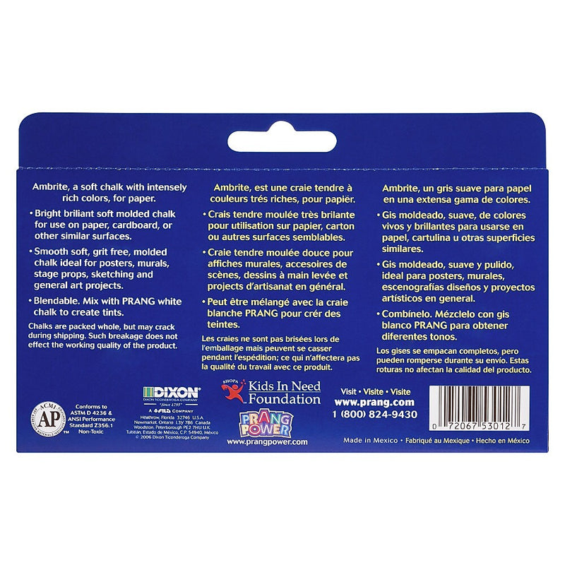 Prang Gallery Ambrite Drawing Chalk, Assorted Colors, 12/Box (53012)