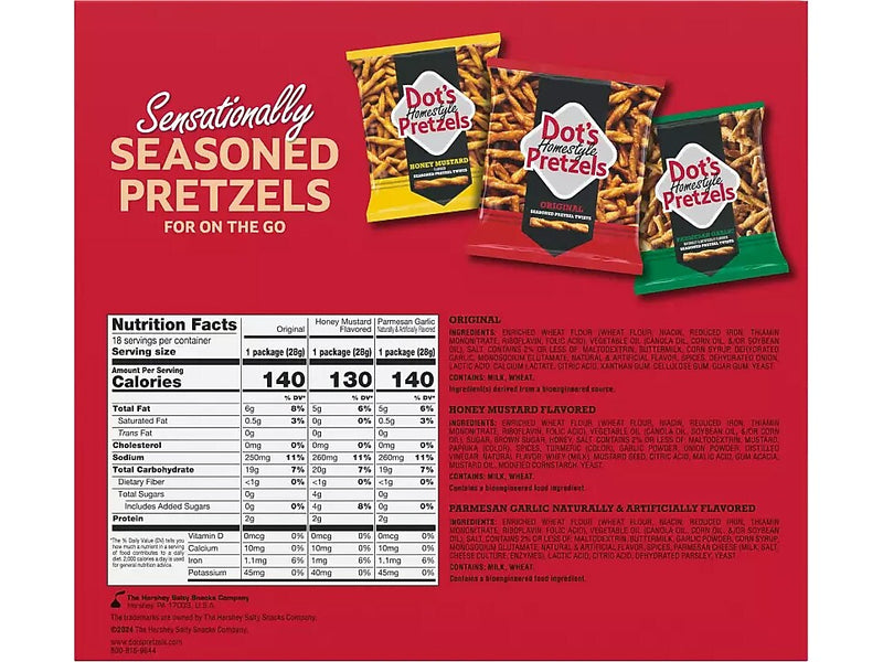 Dots Homestyle Variety Pack Seasoned Pretzel Twists, 18 oz., 18 Bags/Box (50031-71944-000)