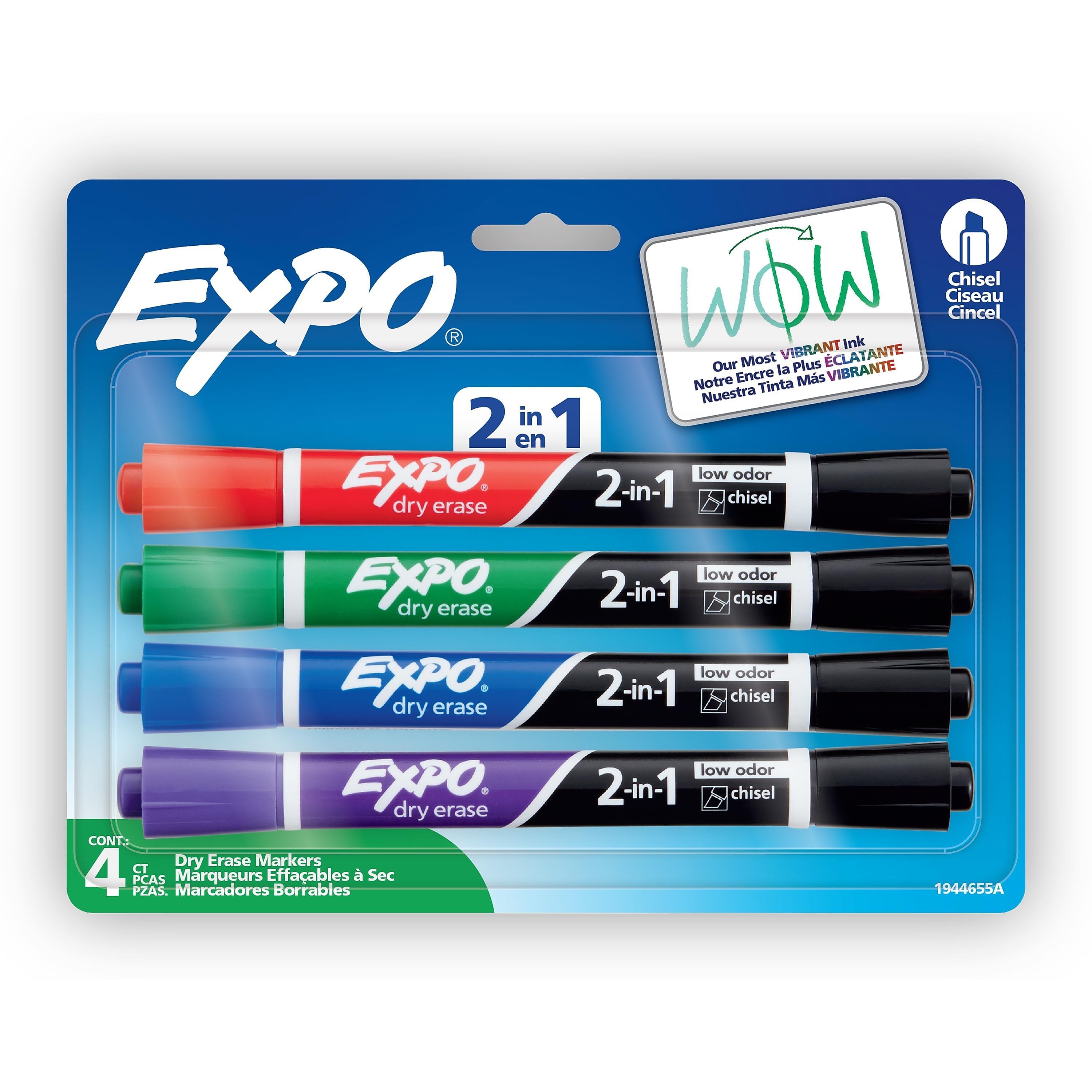 Expo 2-in-1 Dry Erase Markers, Chisel Tip, Assorted Colors, 4/Pk (1944655)