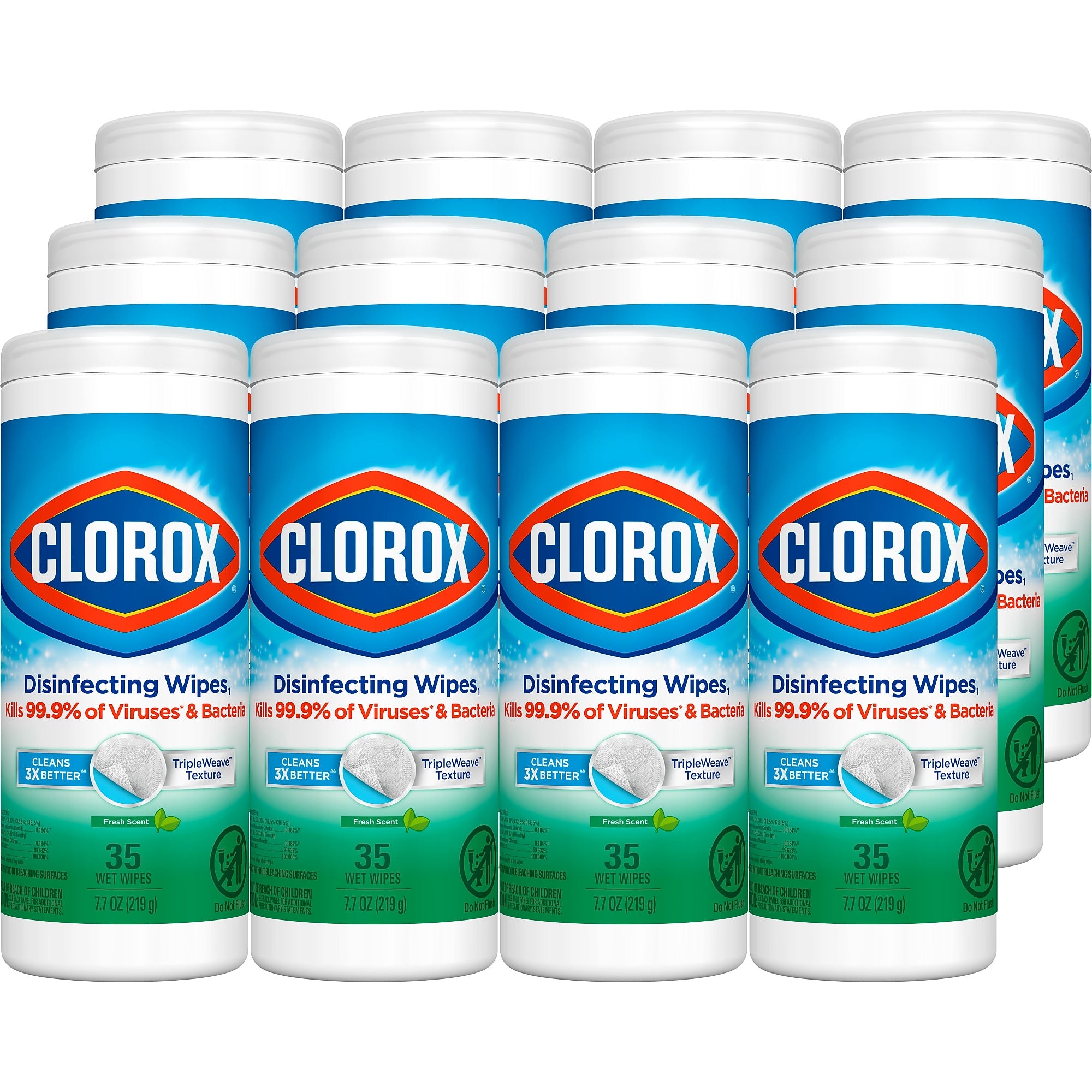 Clorox Disinfecting Wipes, Fresh Scent, 35 Wipes/Container, 12/Carton (01593)
