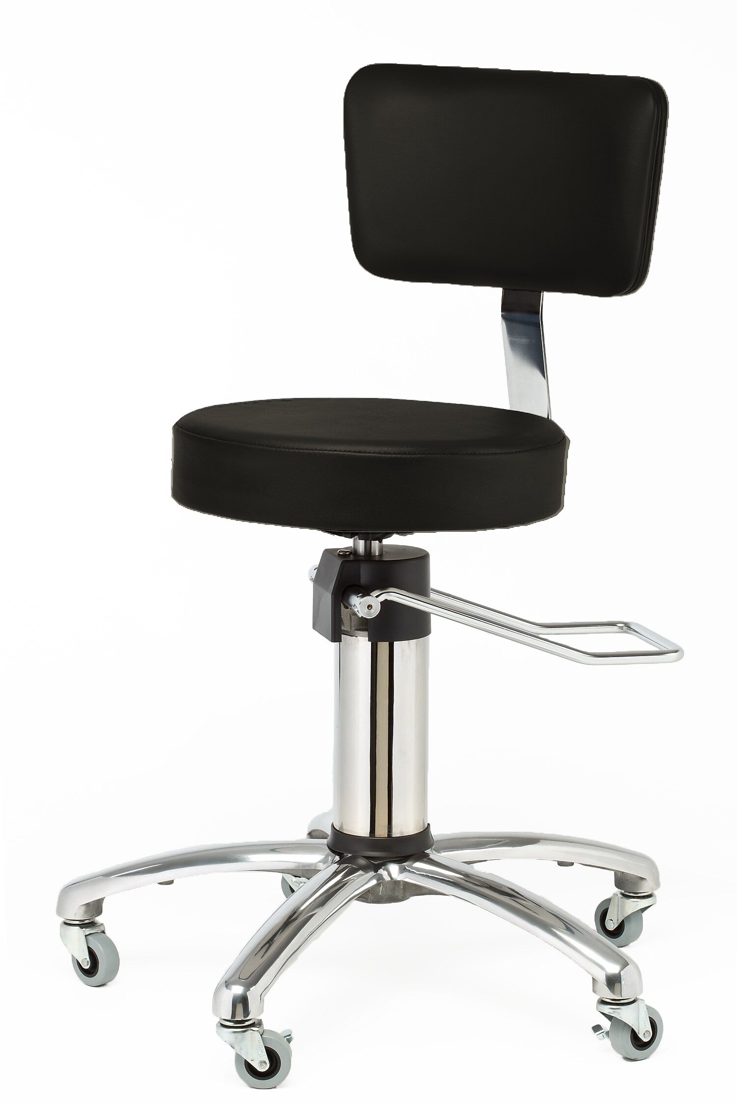 Brandt Industries Armless Vinyl Medical Stool with Backrest (15512 Black)