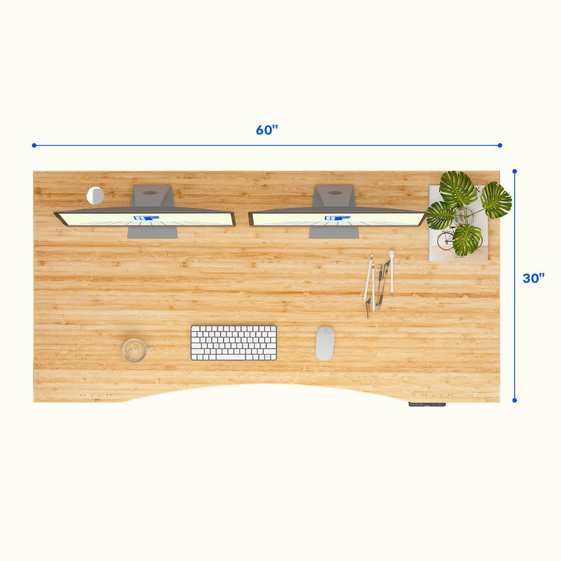 FlexiSpot E7 Commercial 60''W Electric Adjustable Standing Desk, Bamboo Curve/White (E7WCOMCR6030LBZB)