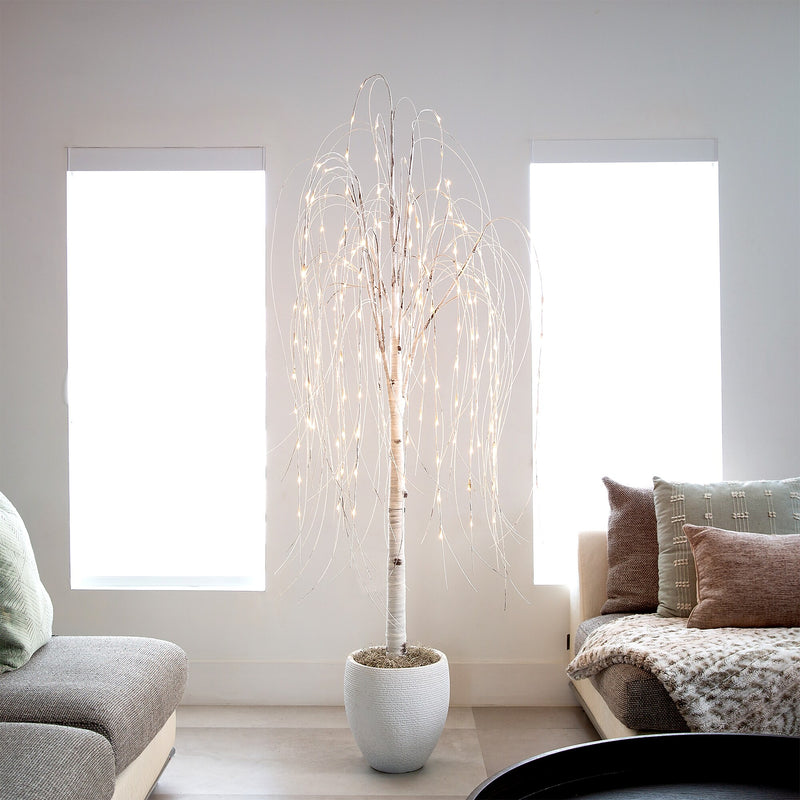 Nearly Natural 6-ft Pre-Lit Artificial White Weeping Willow Tree with 160 Warm White LED Lights (T4923)