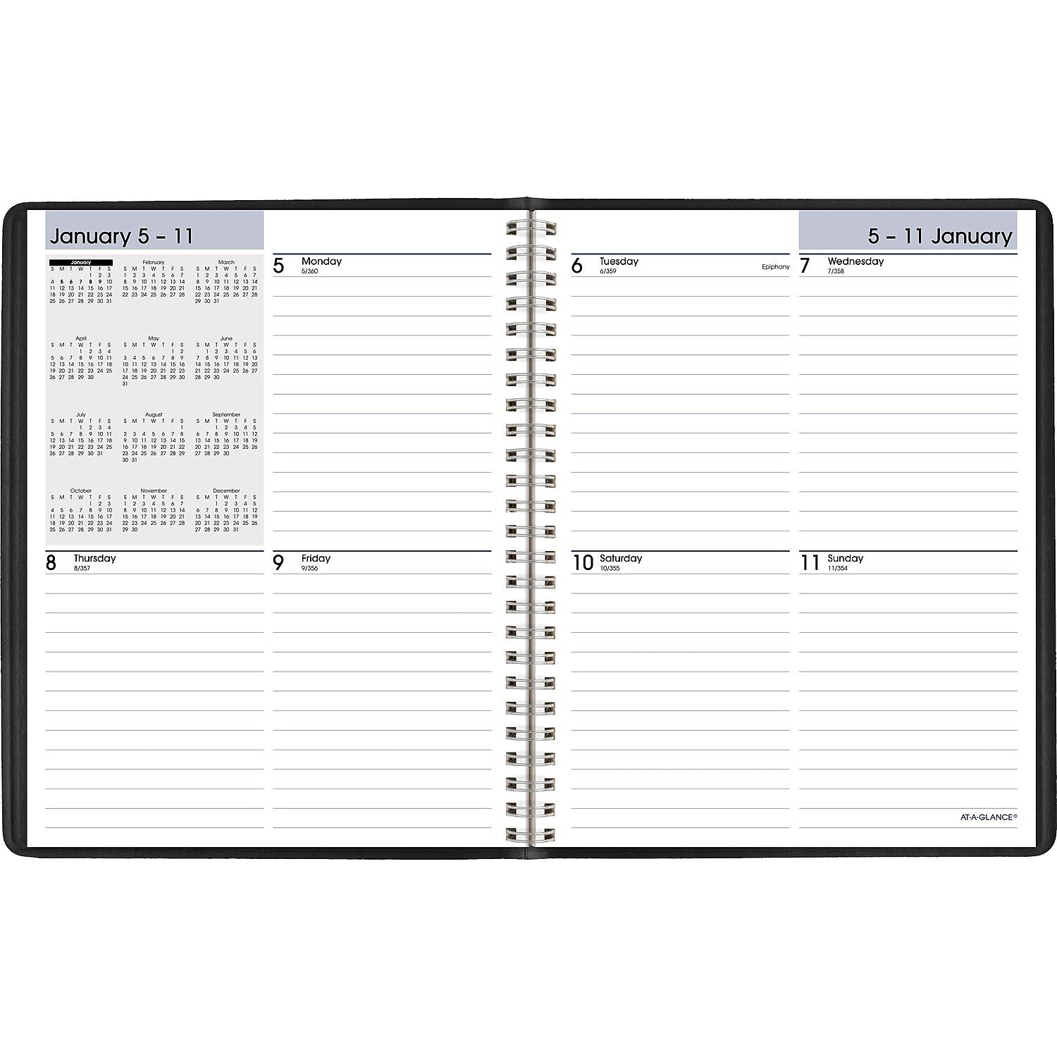 2026 AT-A-GLANCE DayMinder 7" x 8.75" Weekly Planner, Faux Leather Cover, Black (G535-00-26)