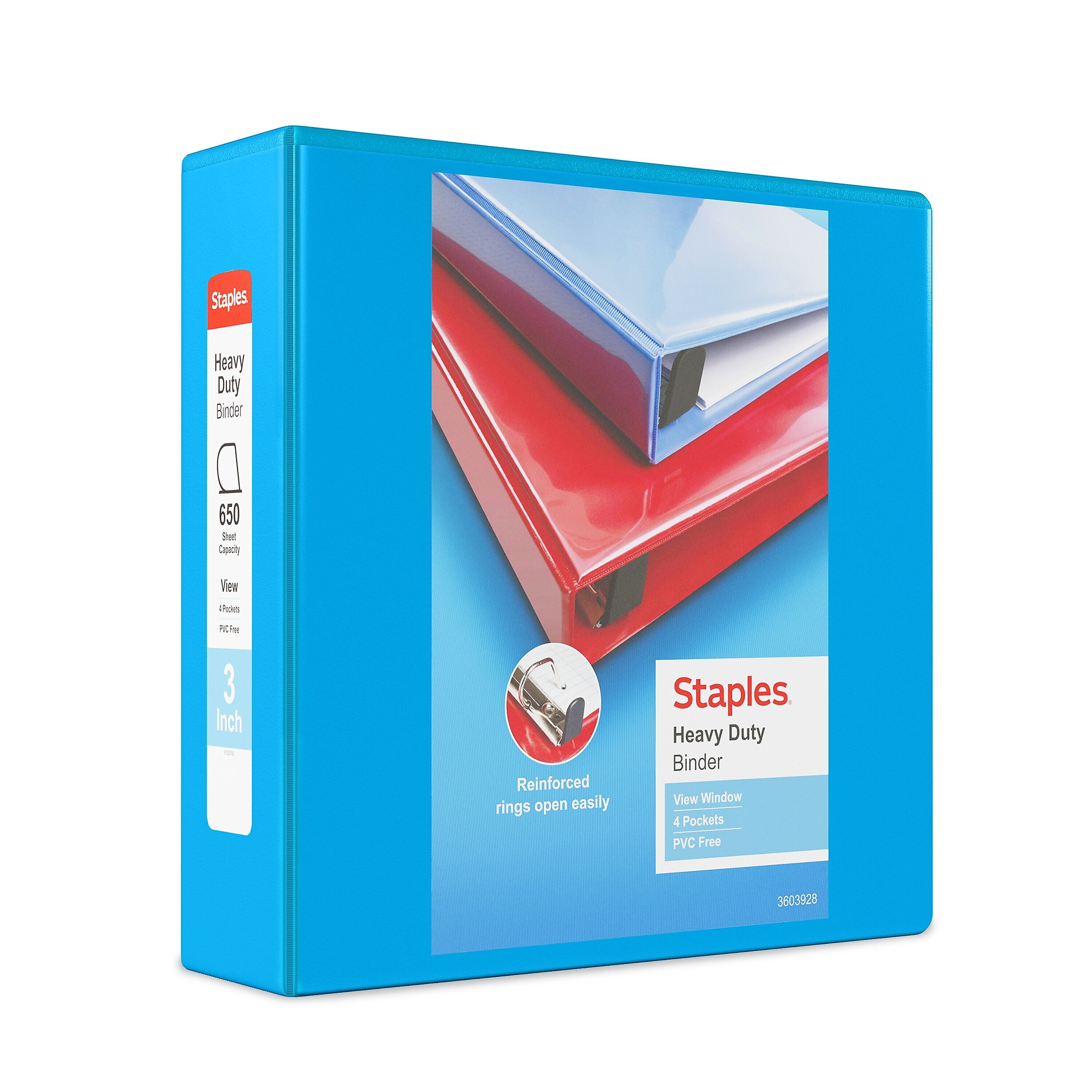 Staples Heavy Duty 3" 3-Ring View Binder, D-Ring, Light Blue (ST56288-CC)