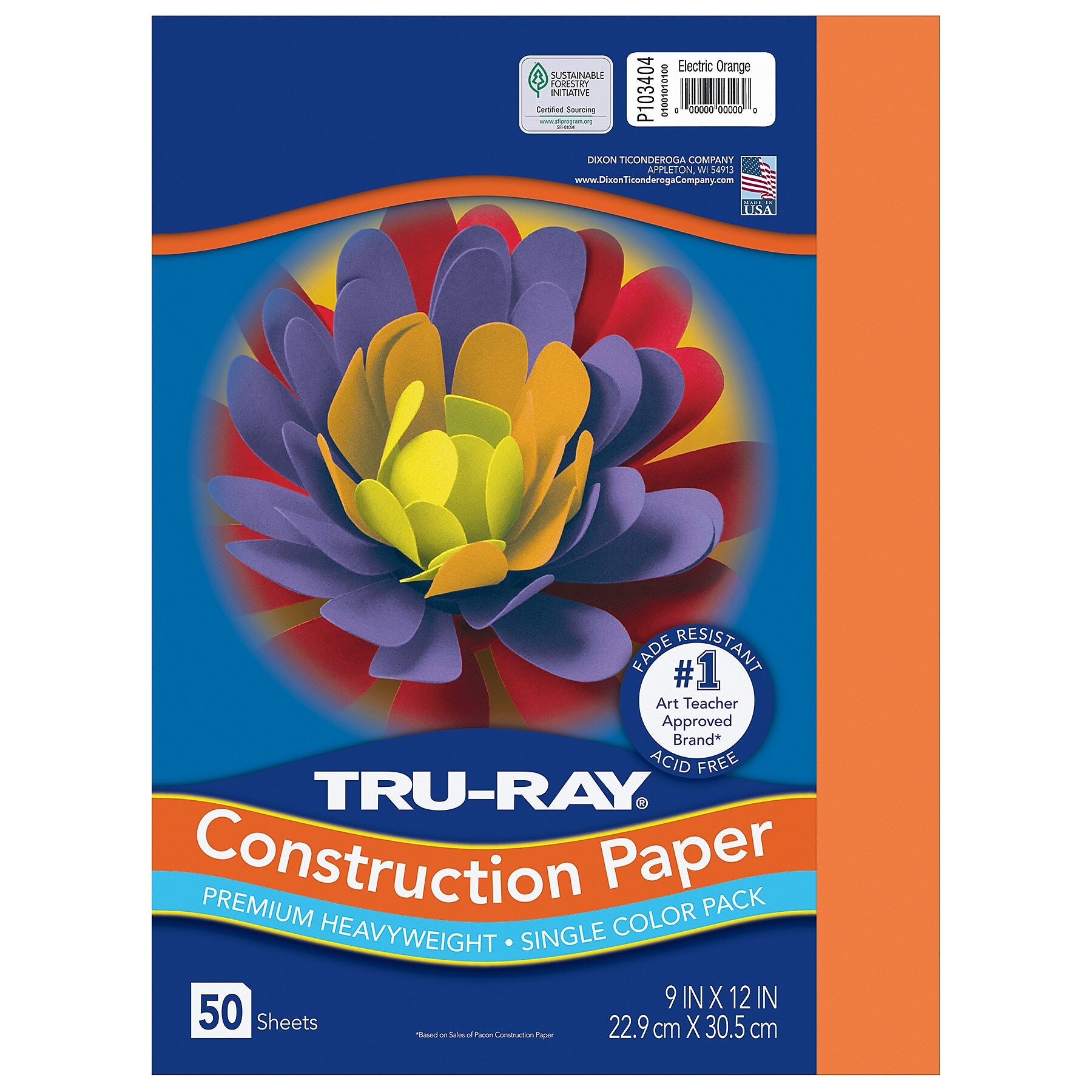 Tru-Ray 9" x 12" Construction Paper, Electric Orange, 50 Sheets/Pack, 5 Packs/Bundle (PAC103404-5)