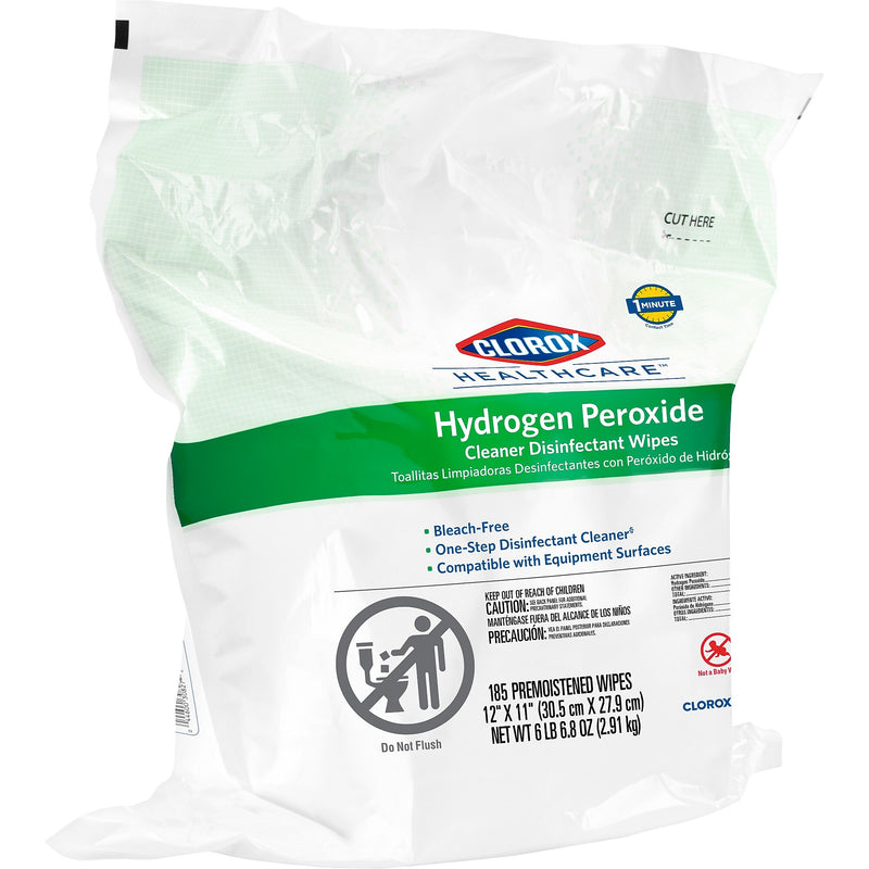 Clorox Healthcare Hydrogen Peroxide Cleaner Disinfectant Wipes, 185 Wipes/Container, 2/Carton (30827)