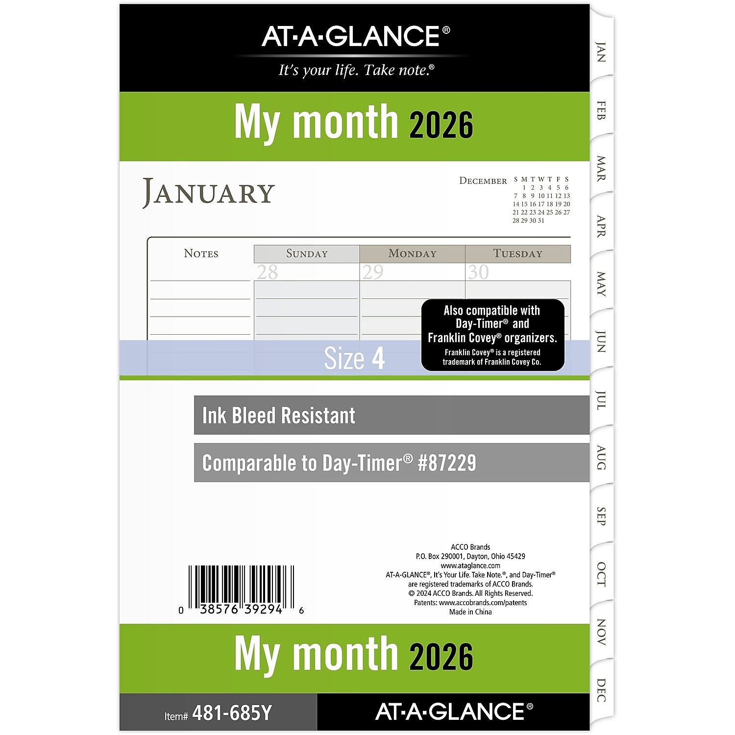 2026 AT-A-GLANCE 8.5" x 5.5" Monthly Planner Refill Pages, White/Brown (481-685Y-26)