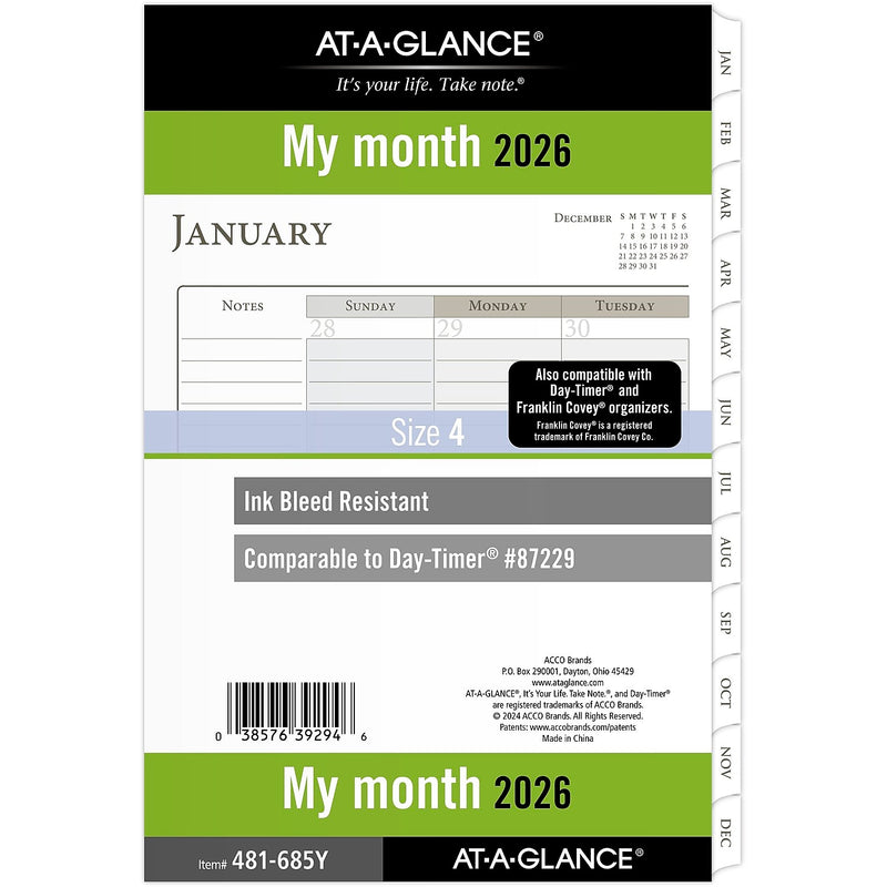 2026 AT-A-GLANCE 8.5" x 5.5" Monthly Planner Refill Pages, White/Brown (481-685Y-26)
