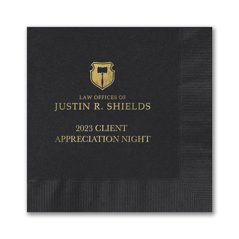 Black Beverage Napkin - Custom Foil Imprint, 500/BX