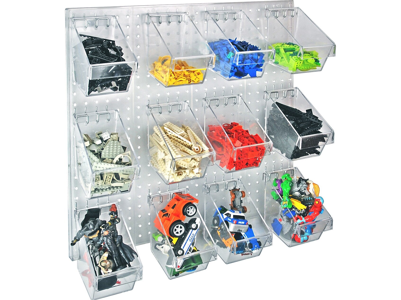 Azar 24" x 24" Pegboard 12-Bucket Wall Accessory Organizer Set, Clear, Each (700685)