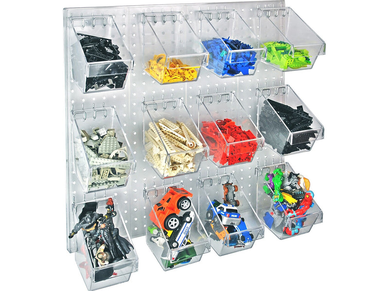 Azar 24" x 24" Pegboard 12-Bucket Wall Accessory Organizer Set, Clear, Each (700685)