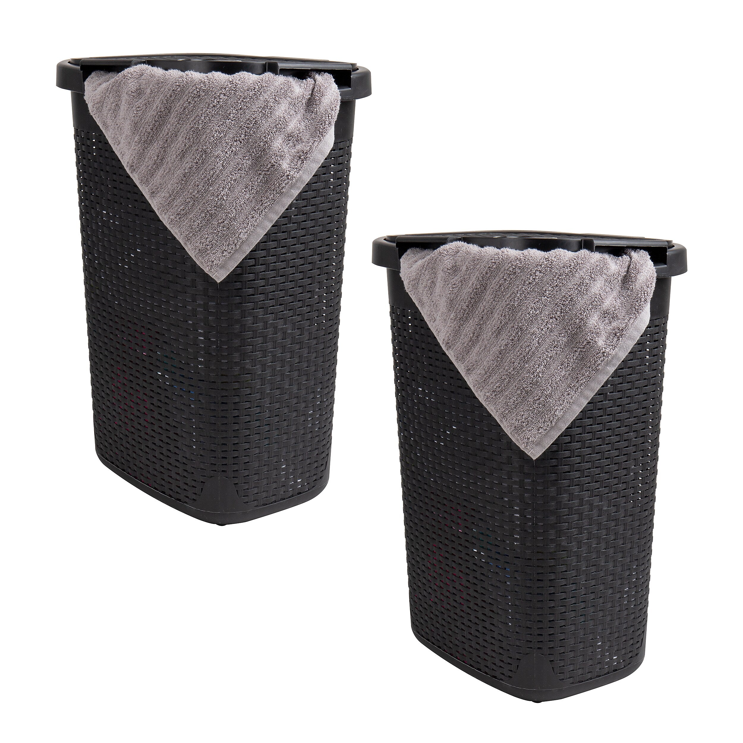 Mind Reader 15.85-Gallon Laundry Hamper with Lid, Plastic, Black, 2/Set (60HAMP2PK-BLK)
