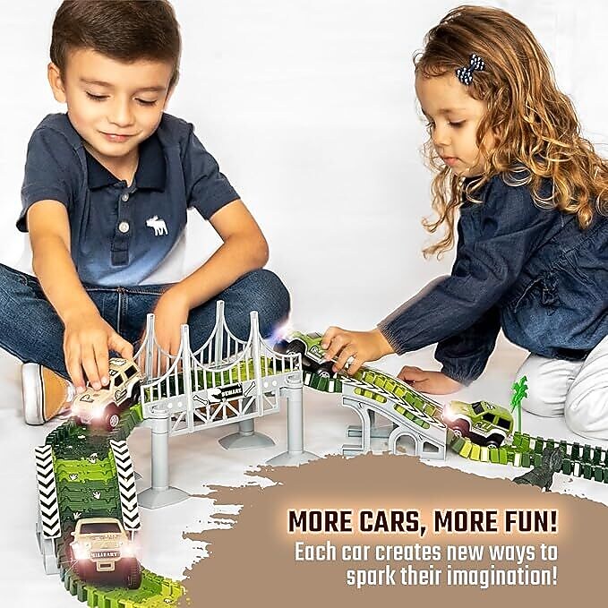 JitteryGit XTRA 4X4 Race Cars for Dinosaur Race Track Set, Green/Tan (000860009329553)