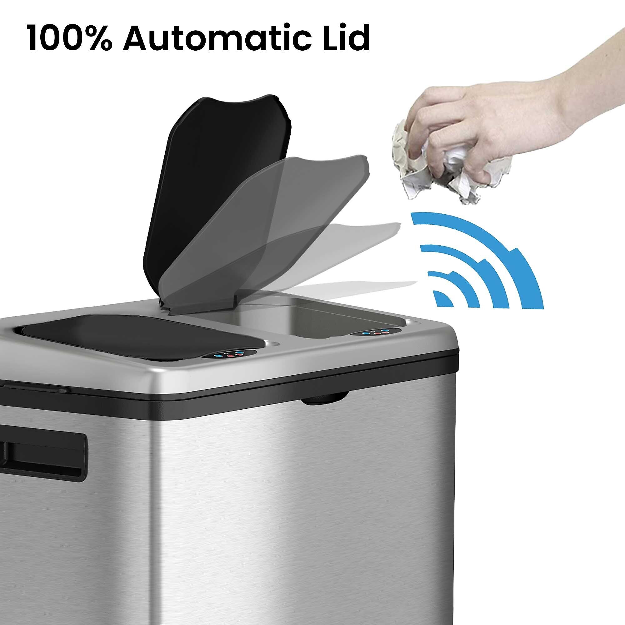 iTouchless Halo Dual Compartment Stainless Steel Sensor Recycle Bin and Trash Can, 16 Gallon (RT16SS)