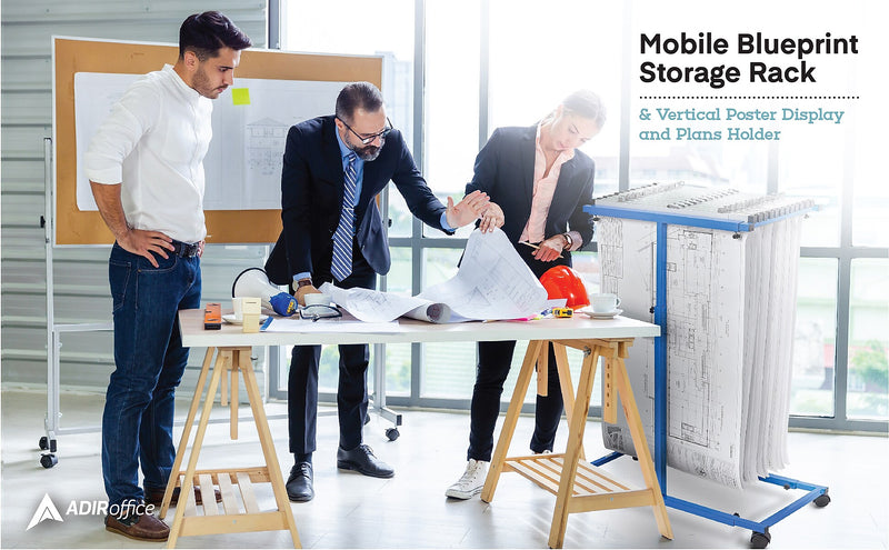 AdirOffice Steel Rolling Stand Plan Center, Blue (614-BLU)