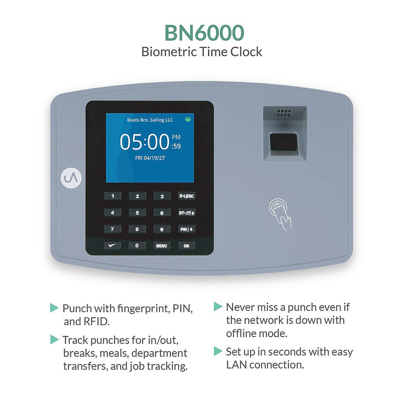 uAttend Fingerprint Time Clock System, Gray/Black (BN6000)