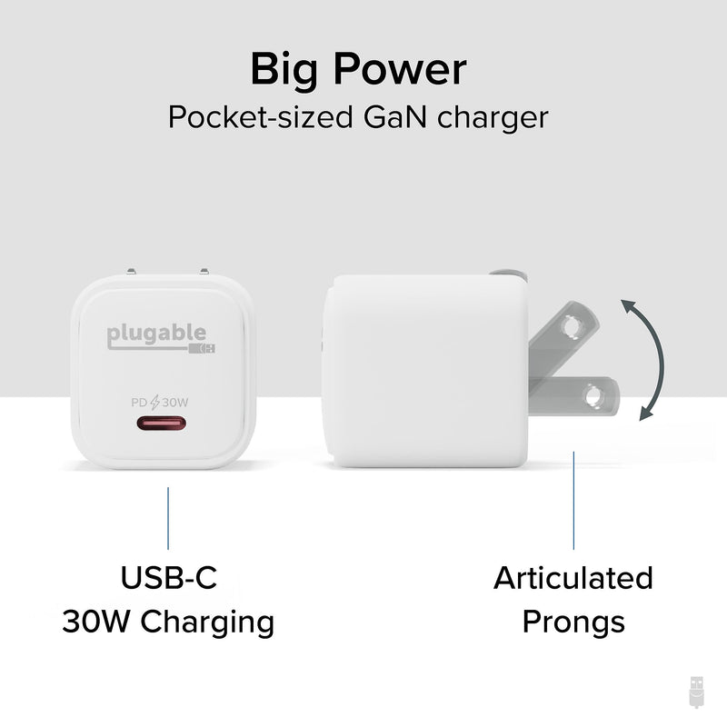 Plugable GaN USB-C Wall Charger for Samsung, 30W, White (PS-30C1W-3X)