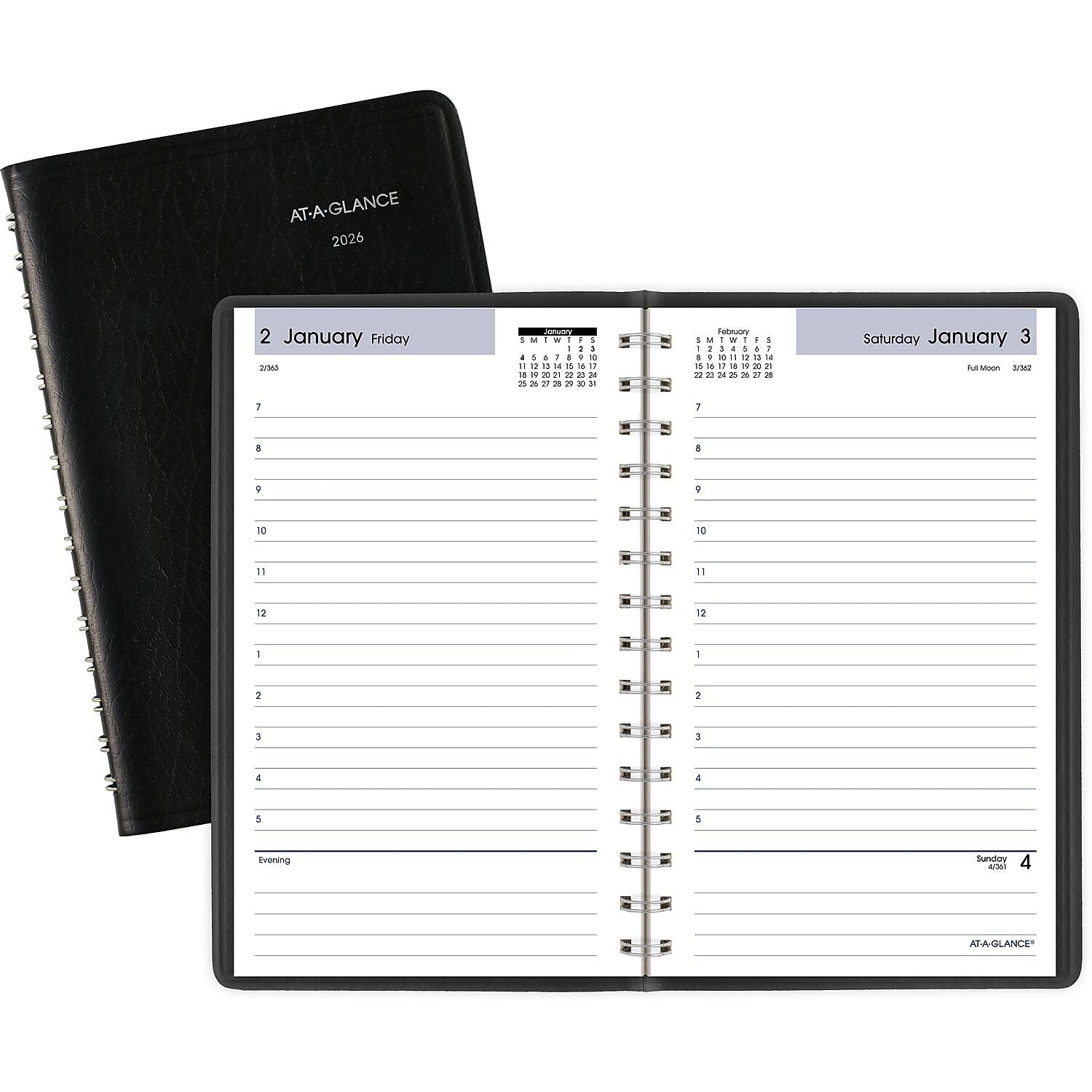 2026 AT-A-GLANCE DayMinder 5" x 8" Daily Appointment Book, Faux Leather Cover, Black (SK44-00-26)