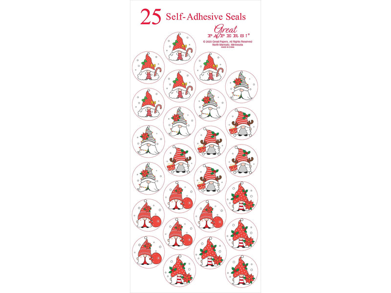 Great Papers Holiday Gnomes Seals, Assorted Colors, 25/Pack (2023055)