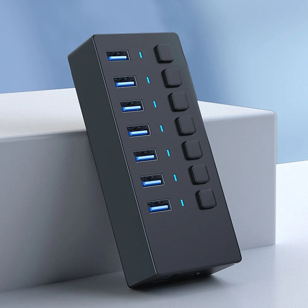 4XEM 7-Port USB 3.0 Power Switch Data Transfer Hub, Gray (4XH707)