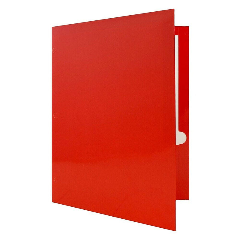 JAM Paper Glossy 3-Hole Punched 2 Pocket Cardstock Presentation Folder, Red, 100/Carton (385GHPREB)