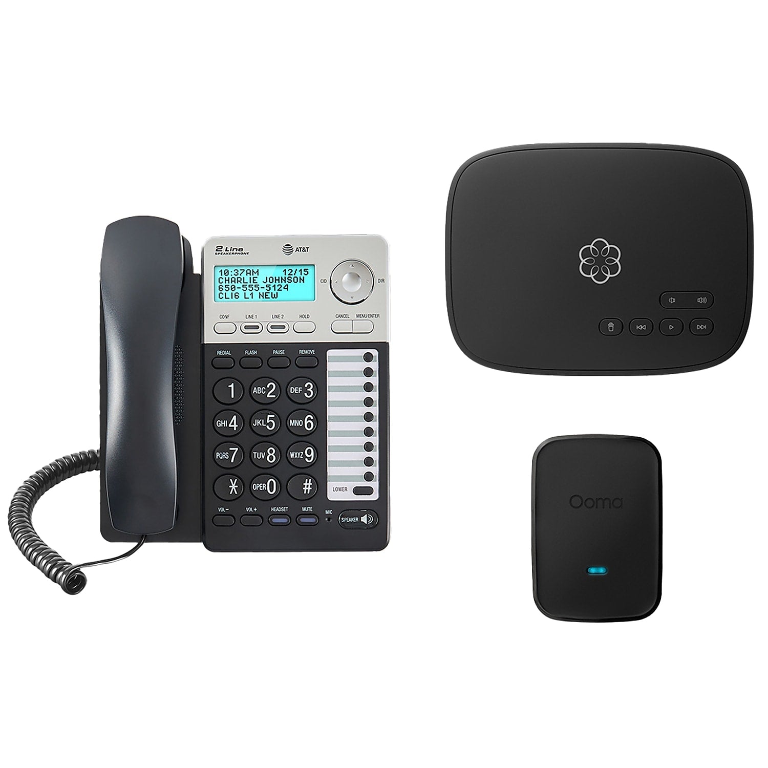 Ooma Home Office 2-Line VOIP Phone Bundle with Digital Answering, Black (HMOFBNDL)