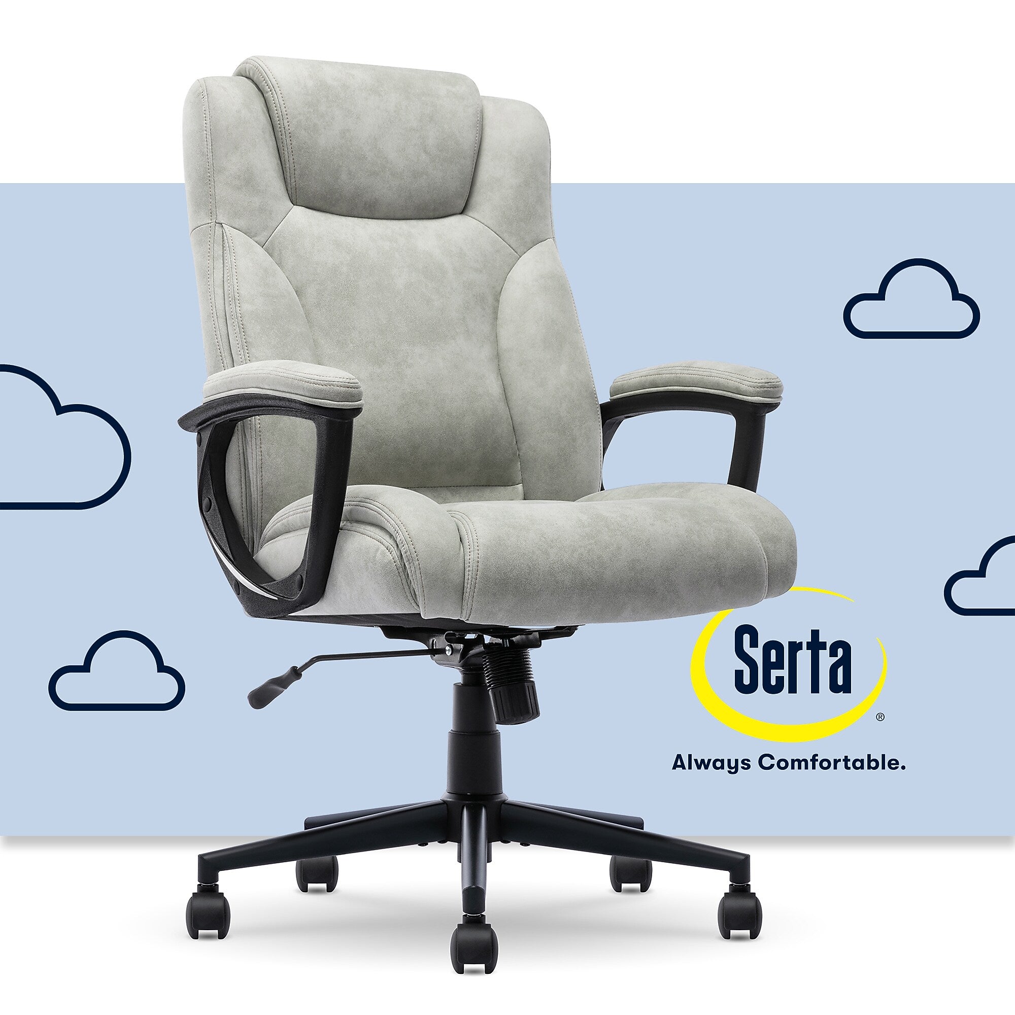 Serta Comfort Eco Ergonomic Velvet Fabric Swivel Executive Chair, Light Grey (CCHR10006A)