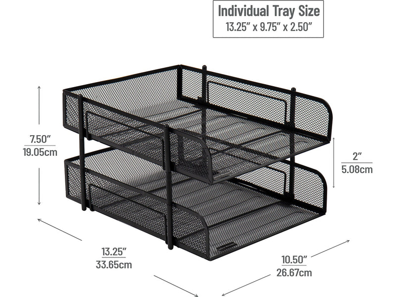 Mind Reader 2-Tier Stackable Paper Desk Tray, Metal Mesh, Black, 2/Set (2CSTACK2-BLK)