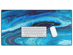 DENY Designs Azure Slices by Studio K Originals Anti-Slip Polyester Desk Pad, 15.5" x 31.5", Blue (84195-DSKMAT)