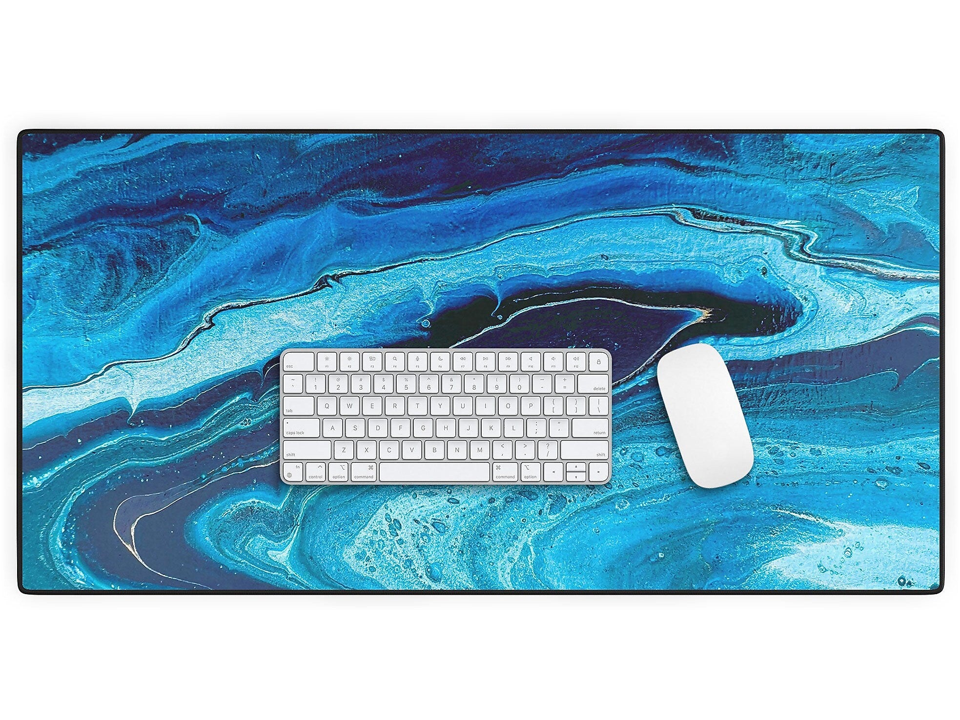 DENY Designs Azure Slices by Studio K Originals Anti-Slip Polyester Desk Pad, 15.5" x 31.5", Blue (84195-DSKMAT)