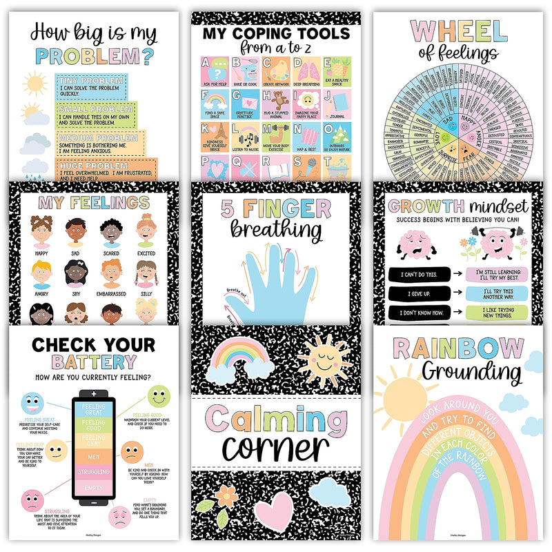 Hadley Designs 11" x 14" Colorful Dark Calming Corner and Feelings Chart Posters, 9/Set (HDDX004AHGC9D)