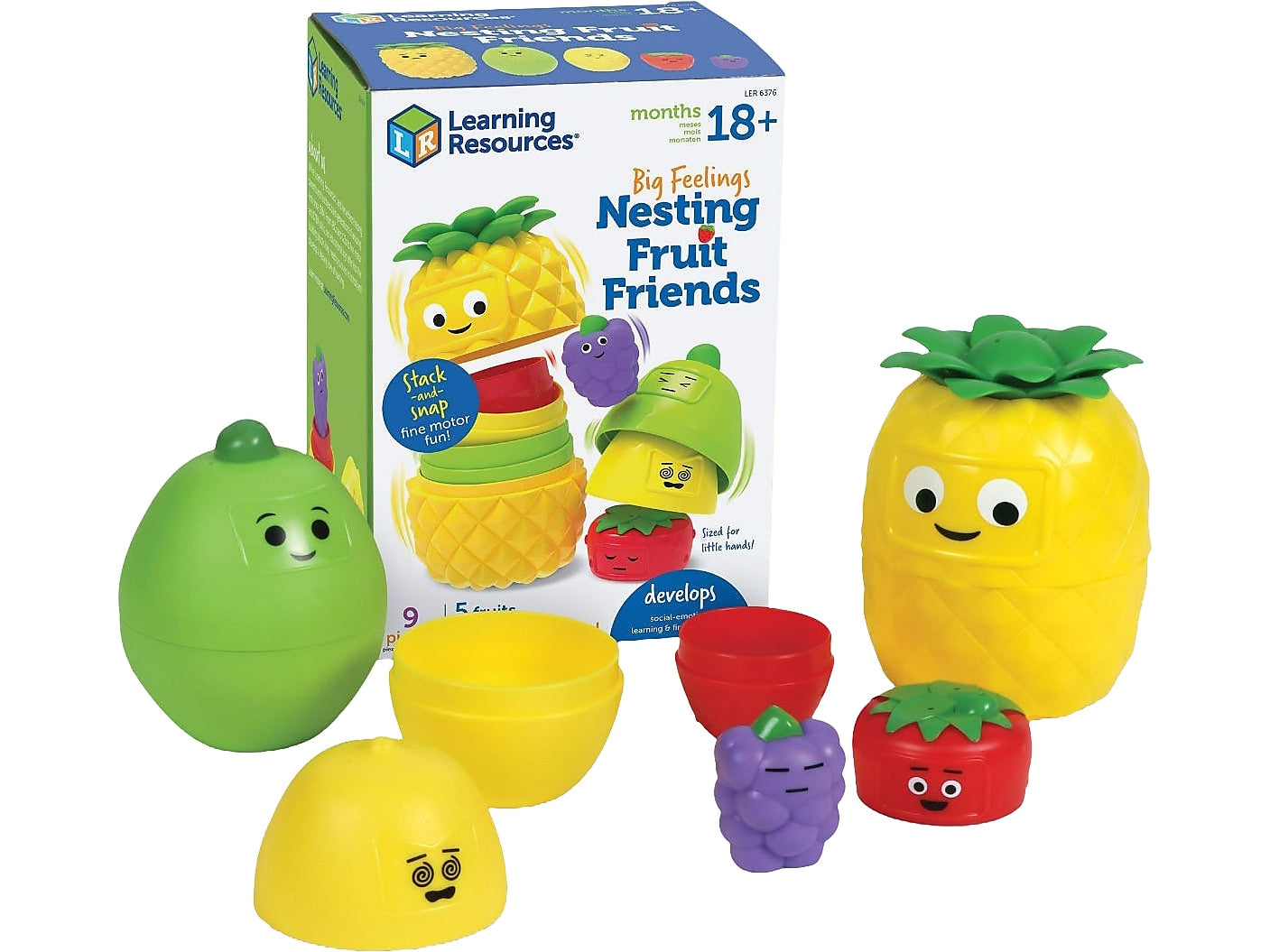 Learning Resources Big Feelings Nesting Fruit Friends Social-Emotional Learning Toy Set, Assorted Colors (LER6376)