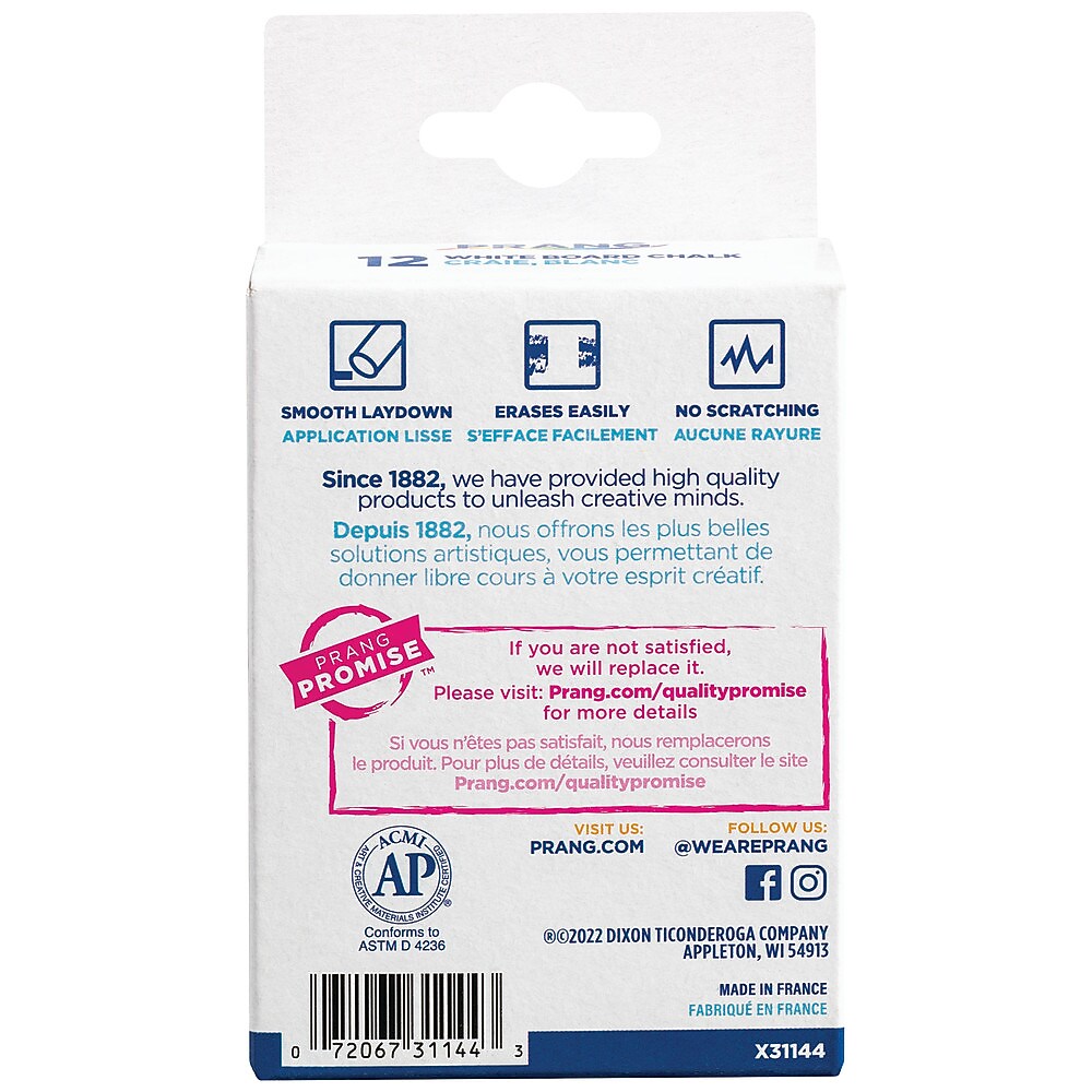Prang Hygieia Board Chalk, White, 12/Box (31144)