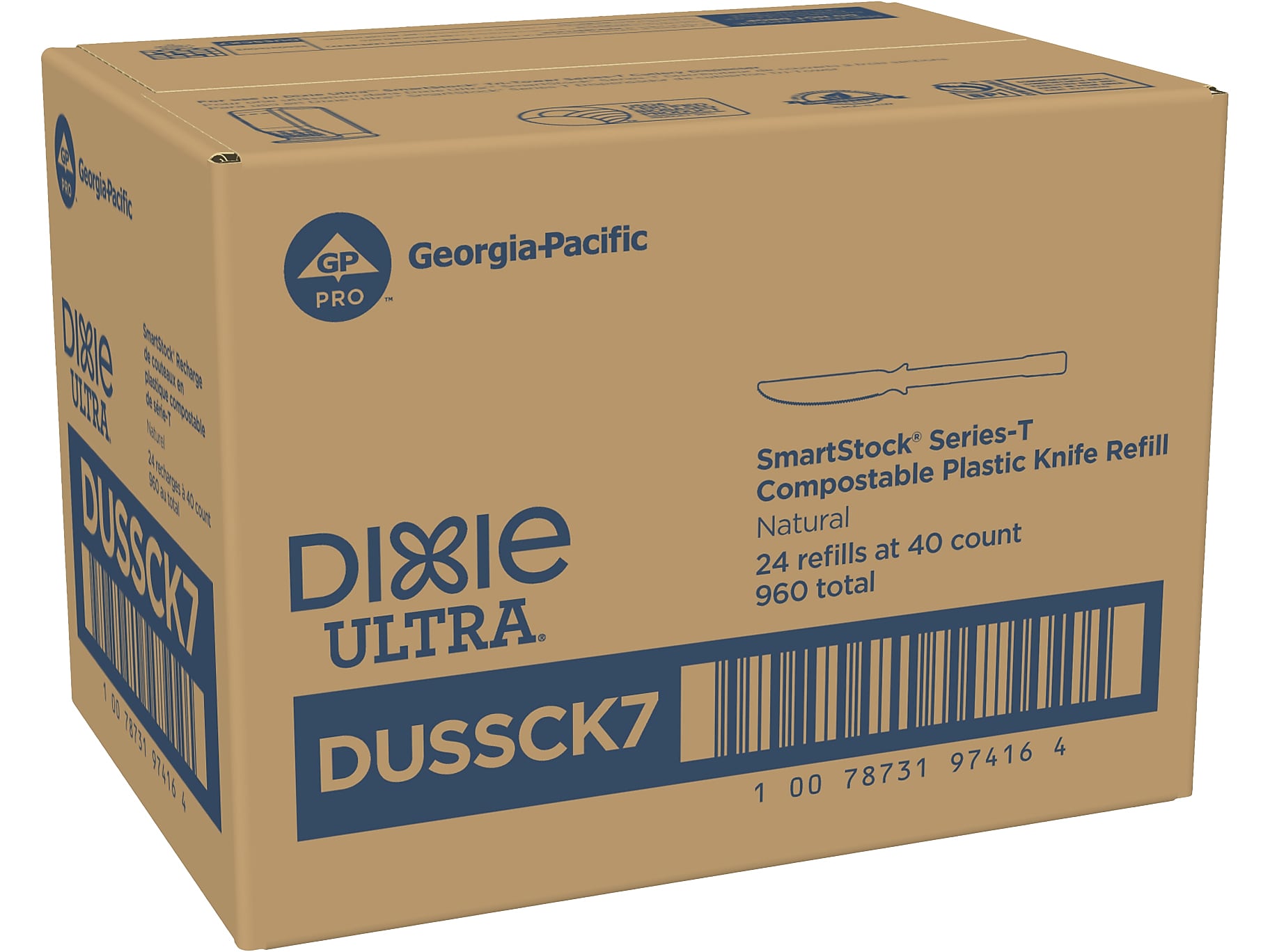 Dixie Ultra SmartStock Series-T Compostable Plastic Knife Refill, Beige, 40/Pack, 24 Packs/Carton (DUSSCK7)