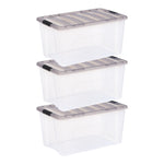 Iris 72 Quart Storage Bin with Latching Lid, Plastic, Clear, 3/Pack (500150)