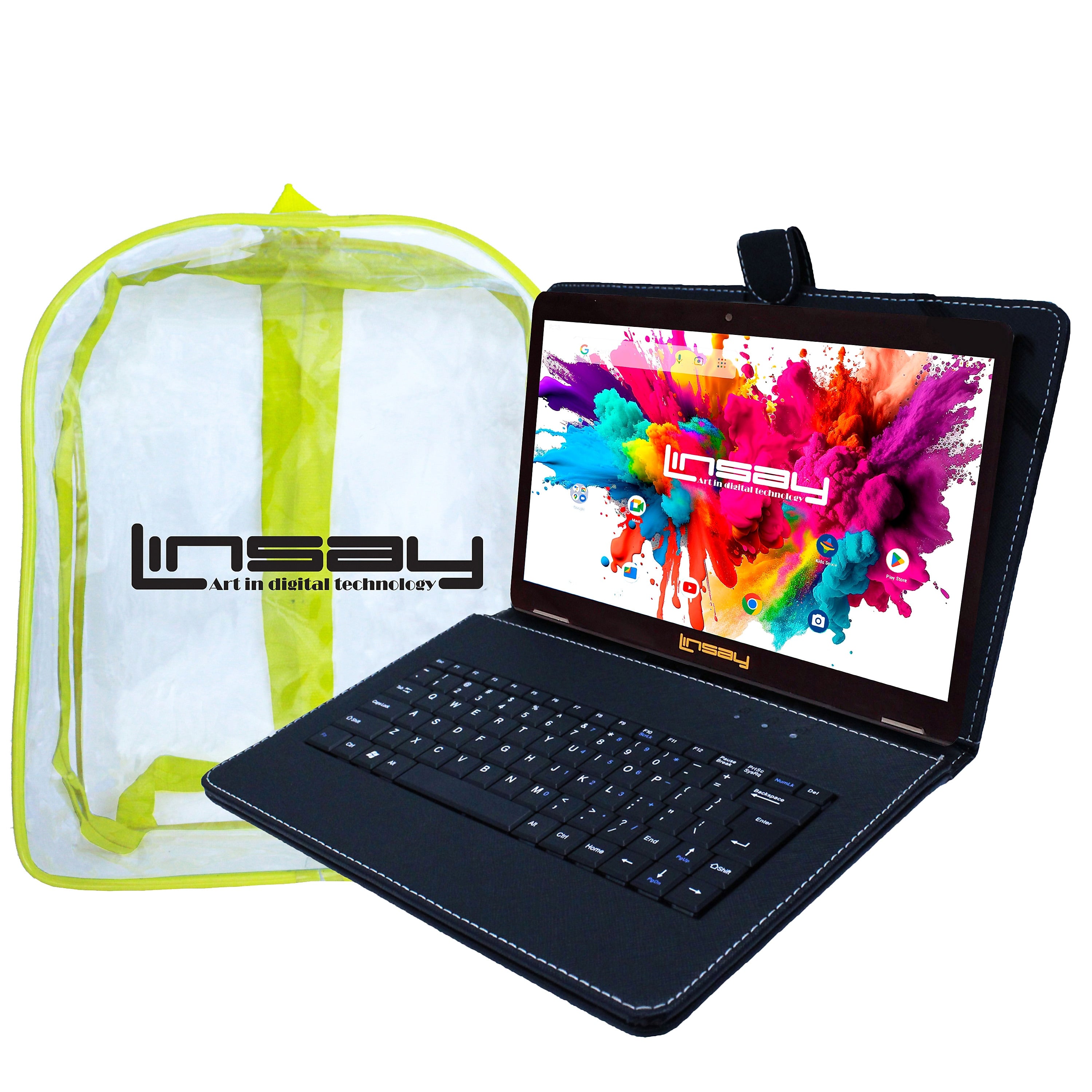 Linsay Octa Core 10.1" Tablet, 4GB RAM, 128GB Storage, Android 13, Bundled with Black Keyboard, Backpack, and Stylus Pen