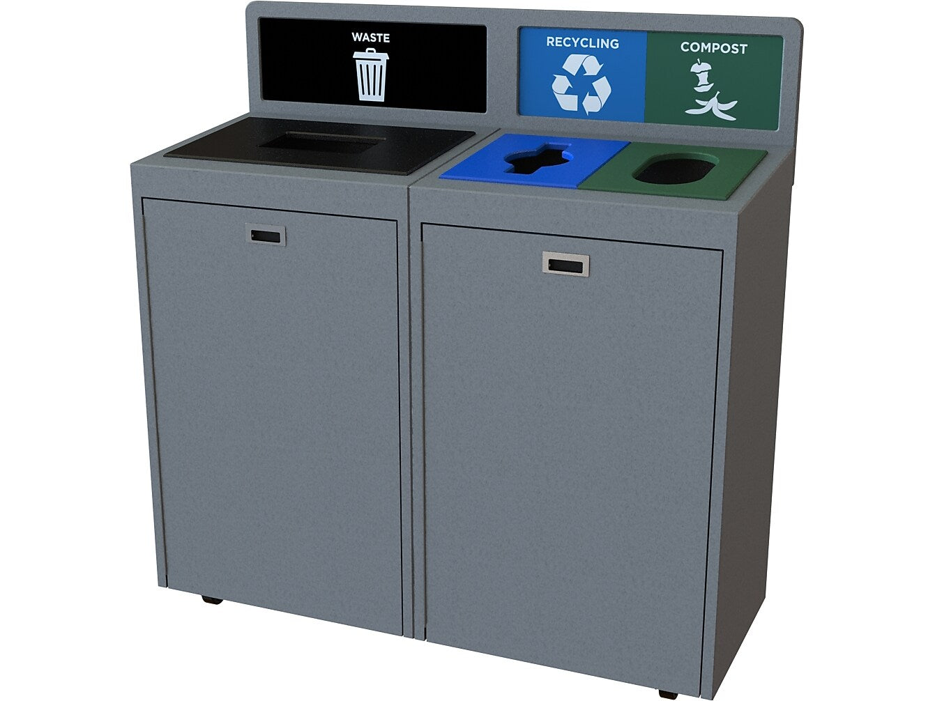 CleanRiver TIM Plastic Three-Stream Recycling Station, 72 Gallon, Gray (TIM72-3-WRC-GY)