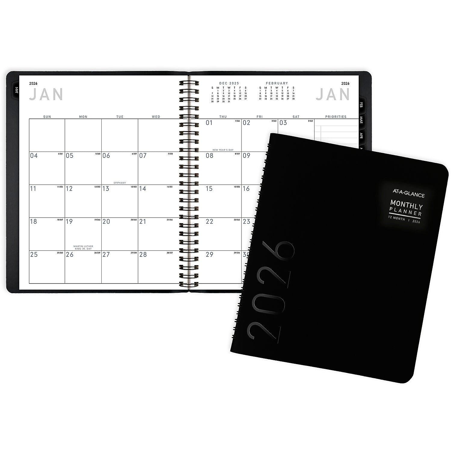 2026 AT-A-GLANCE Contemporary 7" x 8.75" Monthly Planner, Faux Leather Cover, Black (70-120X-05-26)