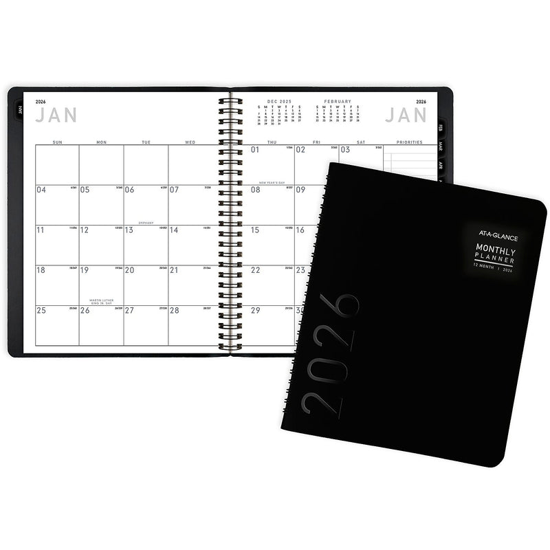 2026 AT-A-GLANCE Contemporary 7" x 8.75" Monthly Planner, Faux Leather Cover, Black (70-120X-05-26)