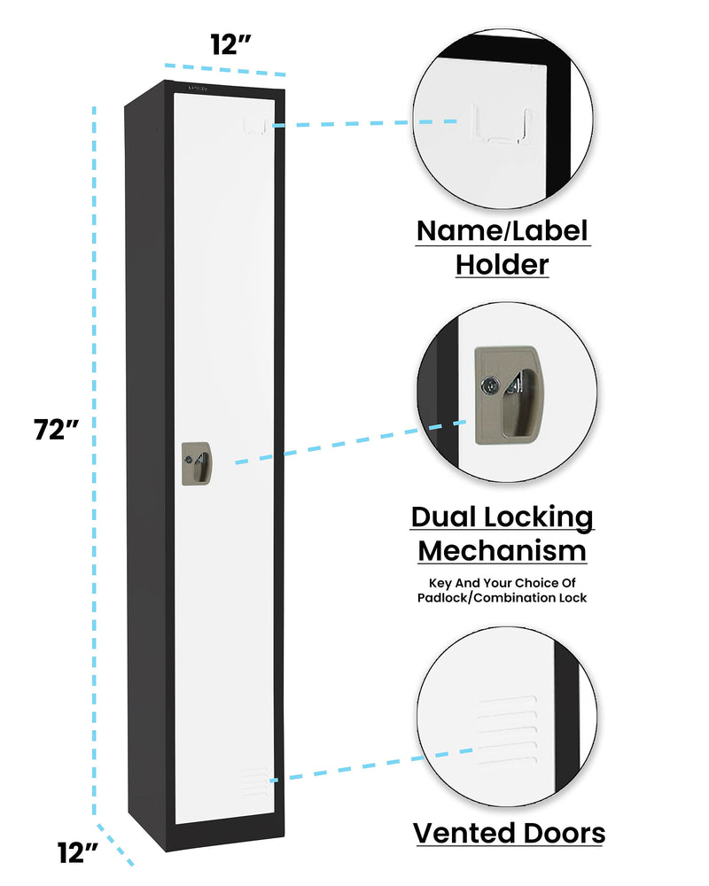 AdirOffice 72" Single Tier Black and White Storage Locker, 4/Pack (ADI629-201-B-W-PKG-4)