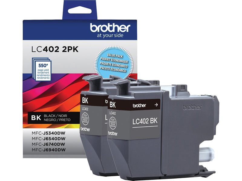 Brother LC402 Black Standard Yield Ink Cartridge, 2/Pack (LC4022PKS)