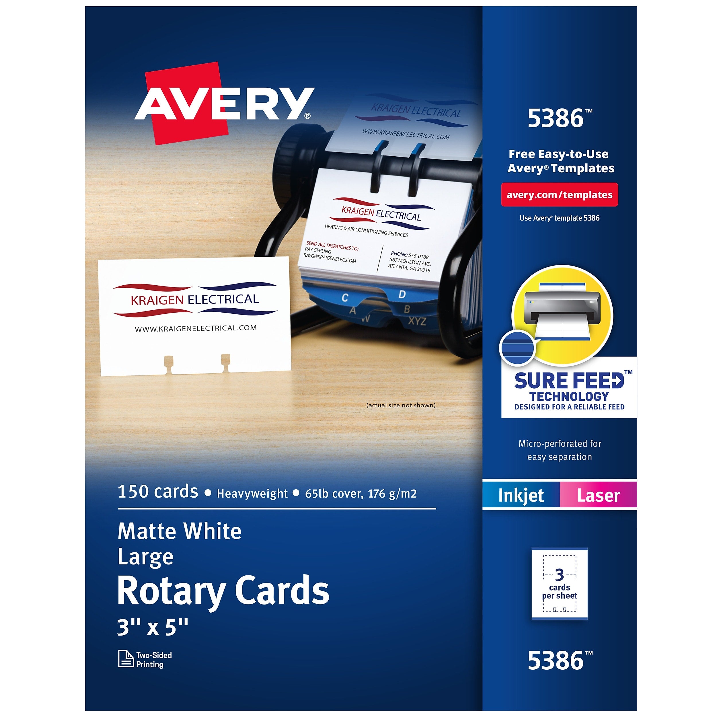 Avery Rotary Cards, Matte White, 3" x 5", Laser/Inkjet, 150/Pack (05386)