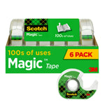Scotch Magic Invisible Clear Tape With Dispenser, 0.75" x 18 yds., 1" Core, Transparent, 6 Rolls/Pack (6122)