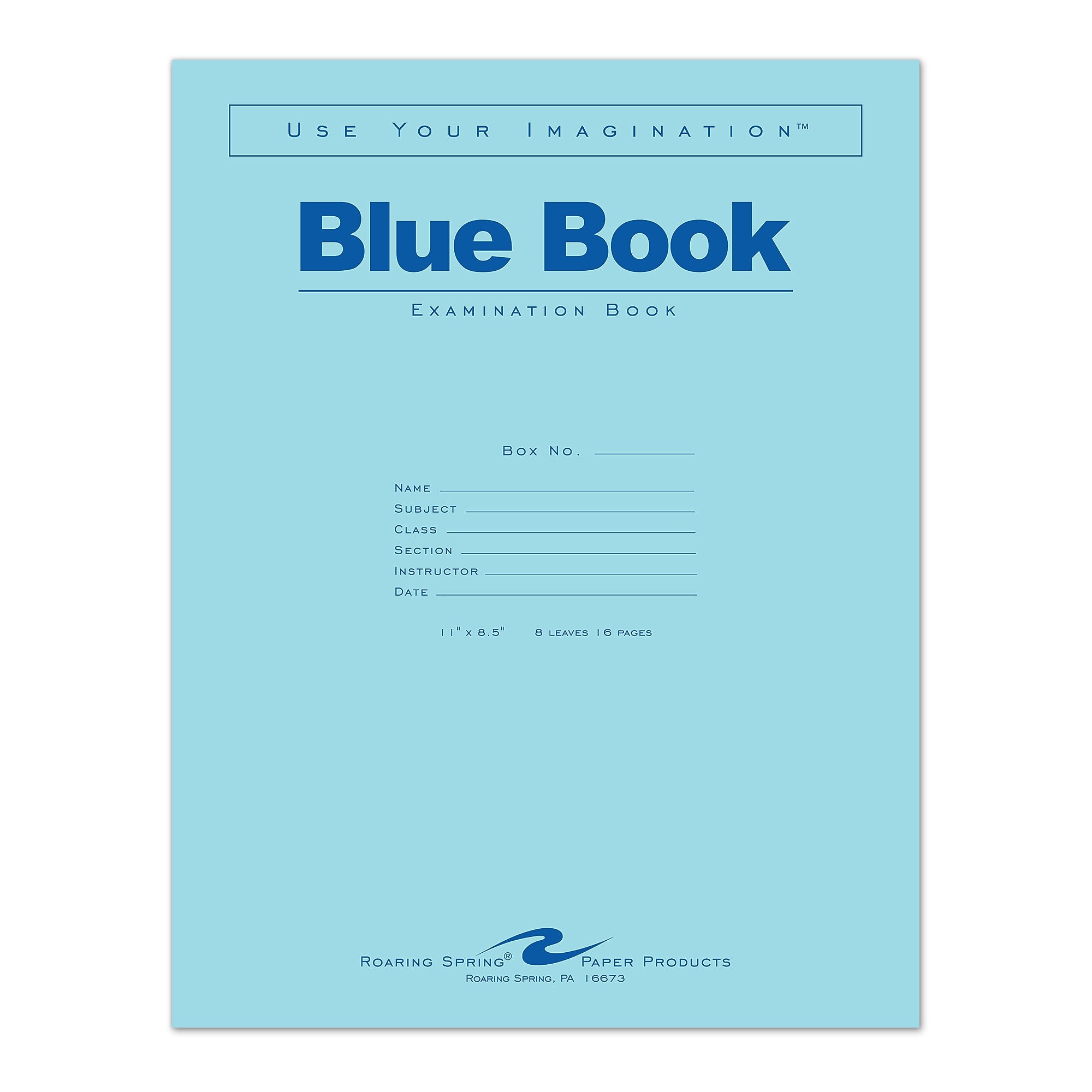 Roaring Spring Paper Products Exam Notebooks, 8.5" x 11", Wide Ruled, 8 Sheets, Blue, 500/Case (77517CS)